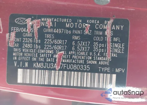 2015 Hyundai Tucson Se from USA, damaged, VIN KM8JU3AG7FU080335